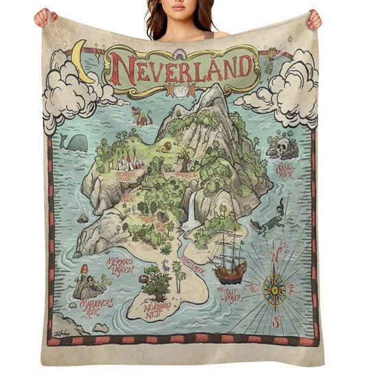 Neverland Map Machine-washable Throw Blanket