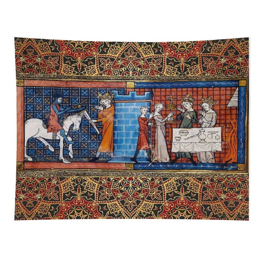Perceval in Grail Castle  Arthurian Legends Medieval Miniature Tapestry