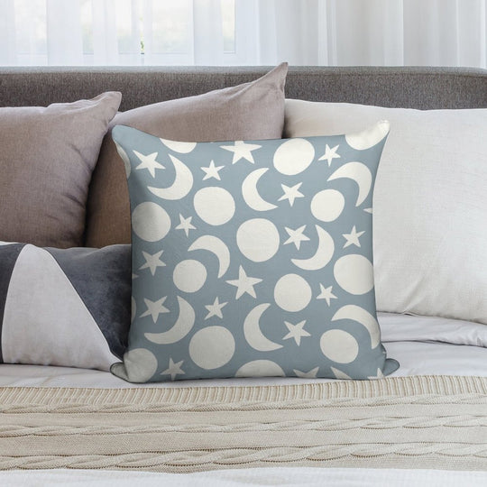 Scandi Style Moon And Stars Cream on Blue Soft Multiple Sizes Throw Pillow