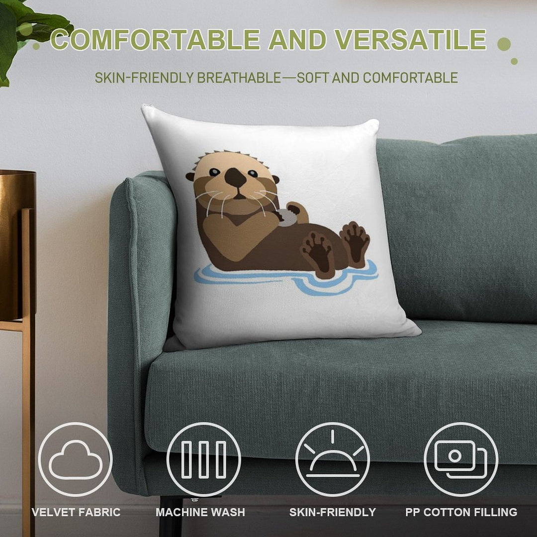Otter Emoji Soft Decorative Cover Throw Pillow