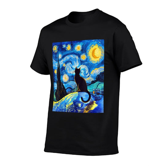 Black Cat on A Starry Night – Cat Lover Funny Van Gogh  Breathable T-Shirt