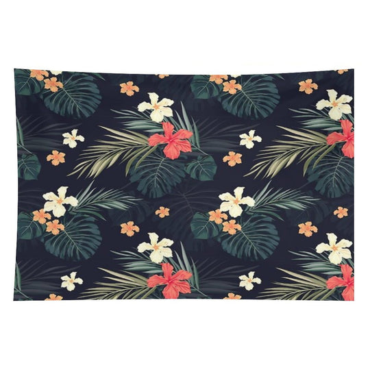 Dark Tropical Flowers Tapestry