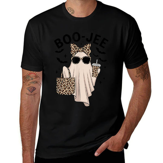 Coquette Leopard Ghost Coffee Boo-JEE Halloween Boujee Ghost Comfortable T-Shirt