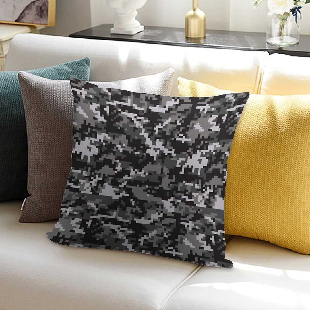Black And Gray Digital Military Camouflage Soft Hidden Zipper Throw Pillow