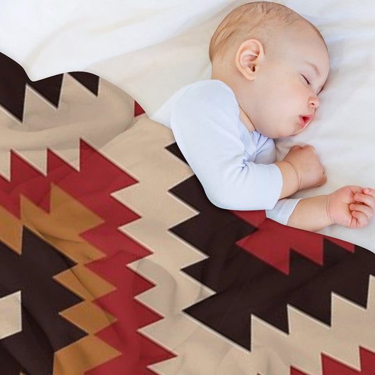 Navajo Red And Mustard Plush Throw Blanket