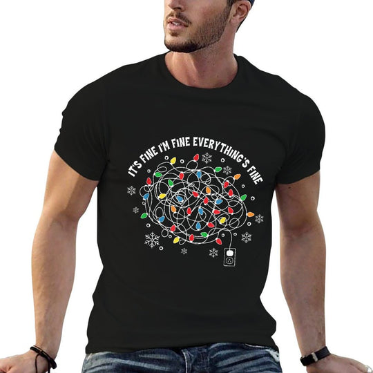 Its Fine Im Fine Everything Is Fine Christmas Lights  Rolled Sleeves T-Shirt
