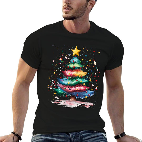 Christmas Tree Festive Holiday Design with Colorful  Trendy Pattern T-Shirt