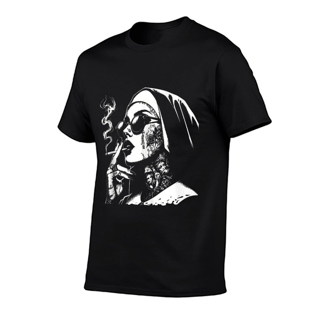 Unholy Nun Funny Horror Choked Up Unholy Nun Satan Baphomet  Ribbed Collar T-Shirt