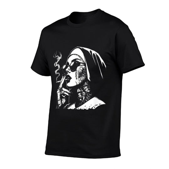 Unholy Nun Funny Horror Choked Up Unholy Nun Satan Baphomet  Ribbed Collar T-Shirt
