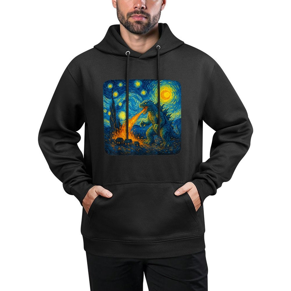 Japanese Monster Kaiju Starry Night Van Gogh Gifts Men Women Breathable Fabric Hoodie