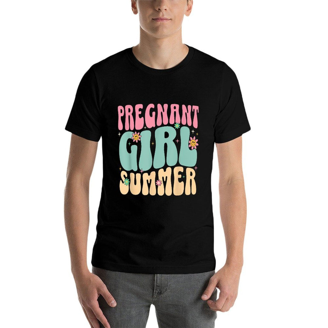 Groovy Pregnancy Reveal Pregnant Girl Summer Baby Shower -  Lightweight T-Shirt