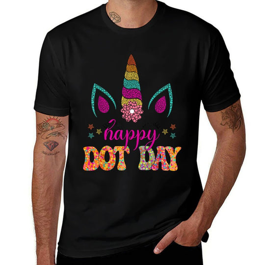 Unicorn Dots Day Groovy Happy Dot Day 2025 For Kids Girls  Ribbed Collar T-Shirt