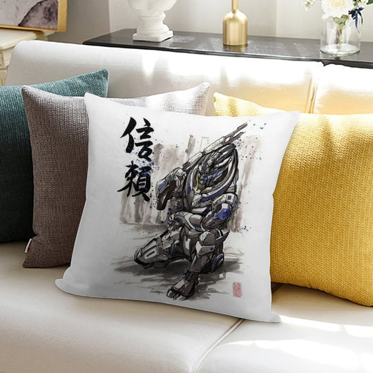 Mass Effect Garrus Sumie Style with Japanese Calligraphy Soft Ultra-Soft Texture Throw Pillow