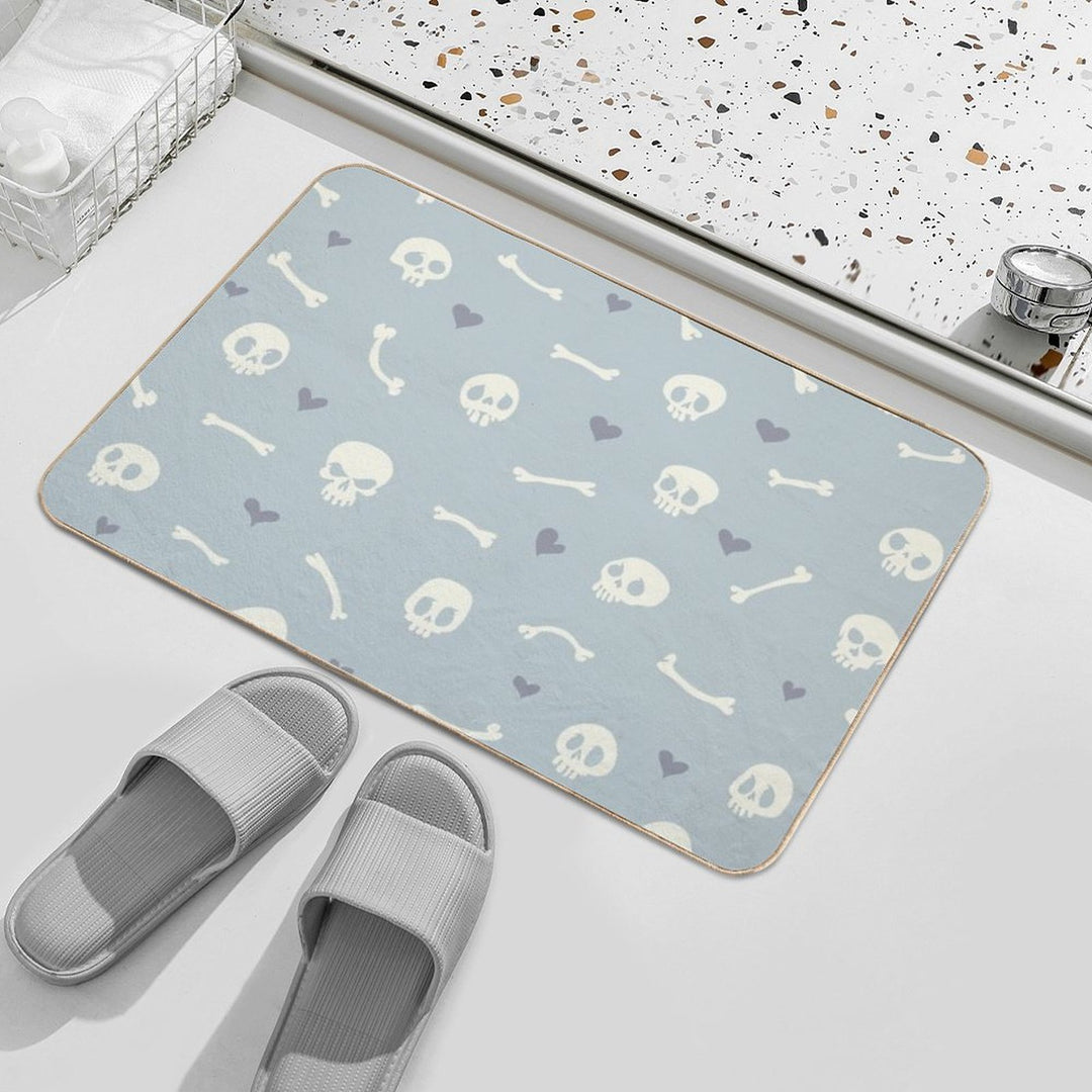 Cartoon Skulls with Hearts on Light Blue Background Seamless Pattern  Long-Lasting Bath Mat