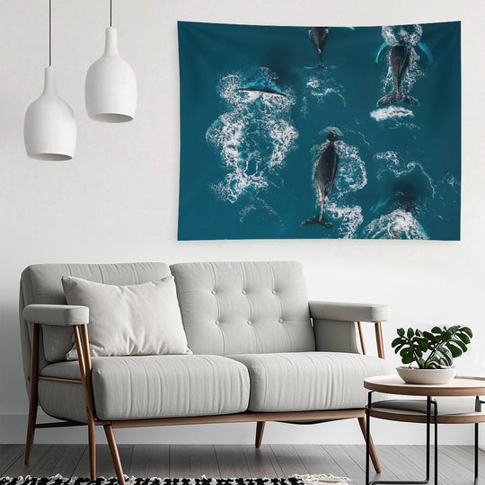 Whales in Blue - Wildlife Aerial Tapestry