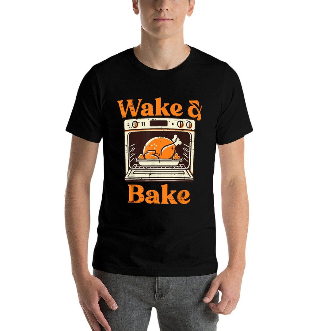 Thanksgiving Wake And Bake Funny Turkey Day Dad Men Women  Summer-ready Fabric T-Shirt