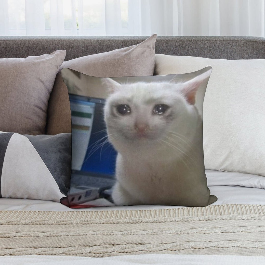 Crying Cat Meme Soft Skin-Friendly Throw Pillow
