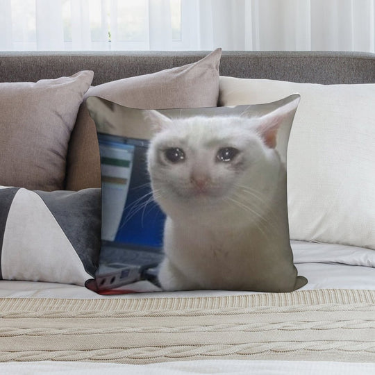Crying Cat Meme Soft Skin-Friendly Throw Pillow