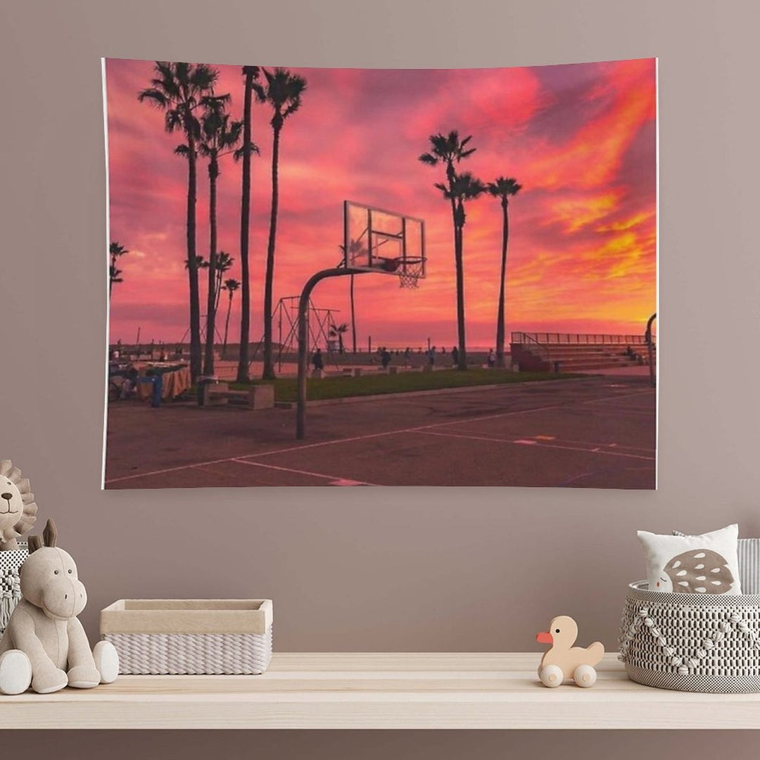 Basketballground And Purple Sunset Tapestry