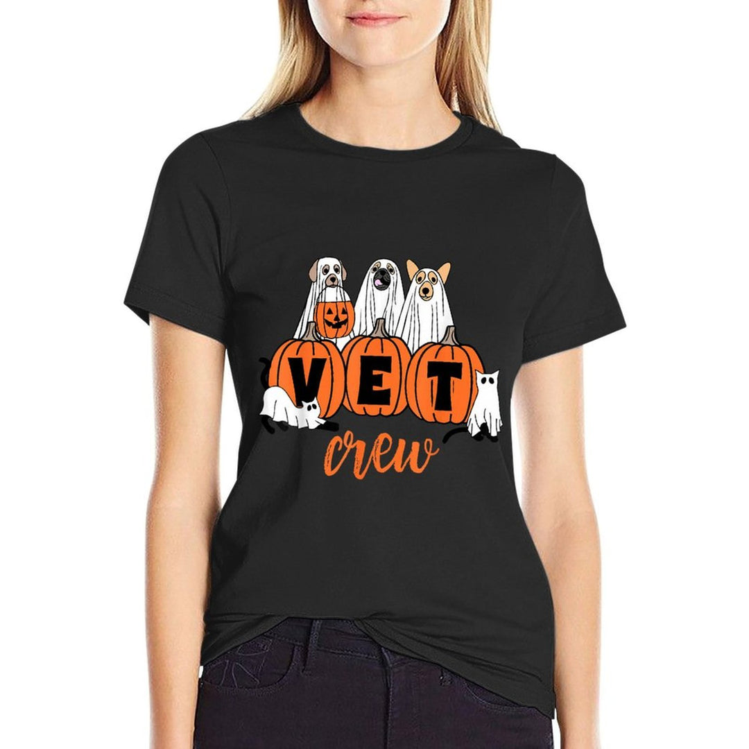 Halloween Vet Crew Pumpkin Dog Cat Ghost Veterinary Vet Tech  Stretchy T-Shirt