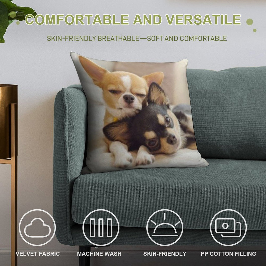 Two Cute Chihuahua Puppies Photograph Soft Easy Maintenance Throw Pillow