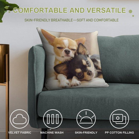 Two Cute Chihuahua Puppies Photograph Soft Easy Maintenance Throw Pillow