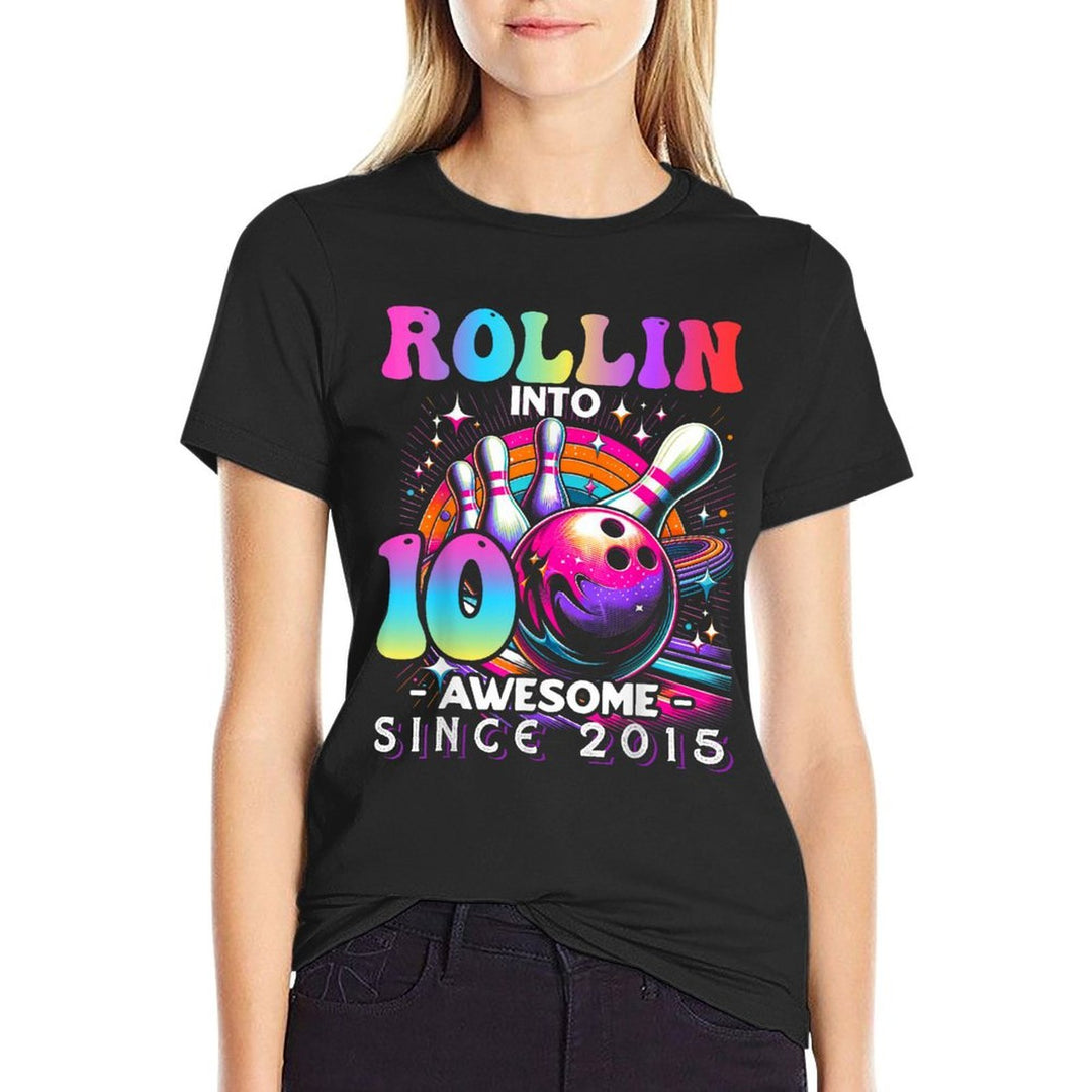 Bowling Party Rollin 10 Awesome 2015 10th Birthday Girls  Vintage-inspired T-Shirt