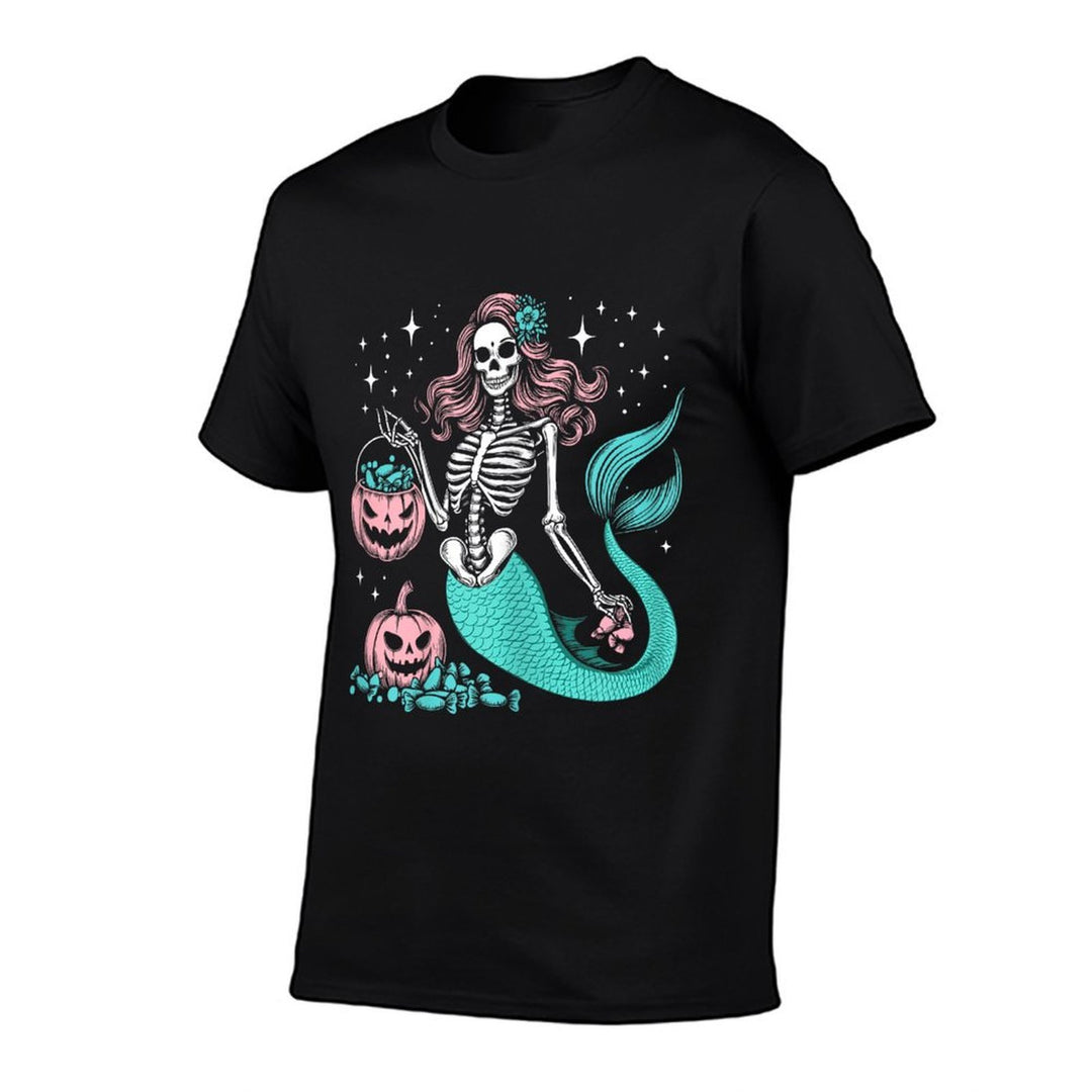 Halloween Mermaid Funny Skeleton  Tagless Design T-Shirt