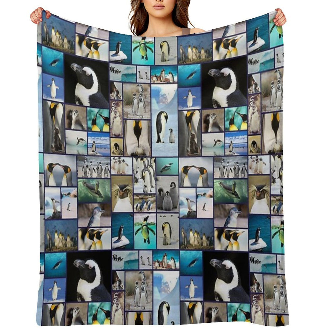 Penguin Pattern Photo Collage Velvety-soft Throw Blanket