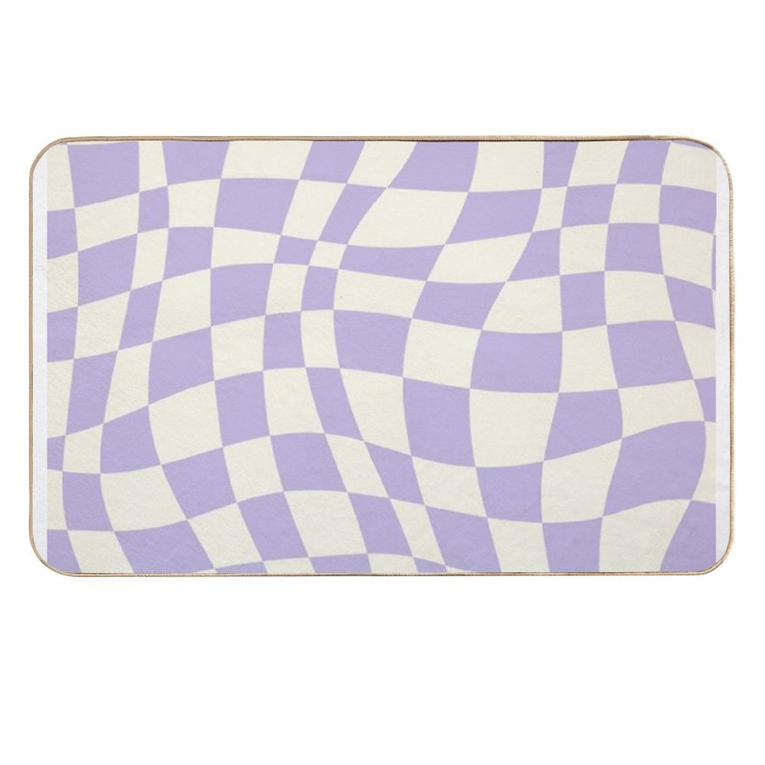 Soft Purple Warp Checked Pattern  Dirt-Trapping Bath Mat