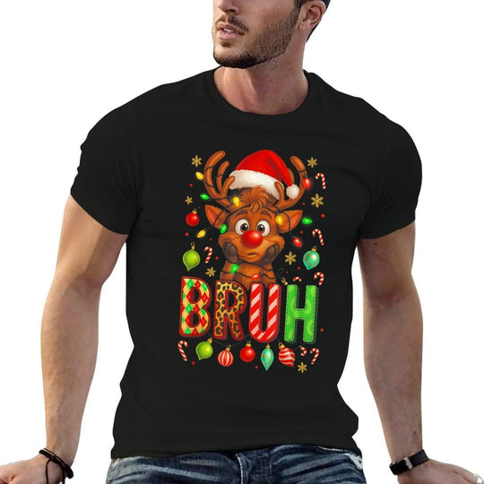 HUGvyn Bruh Christmas Deer Reindeer Boys Kids Xmas Pajamas  Versatile T-Shirt