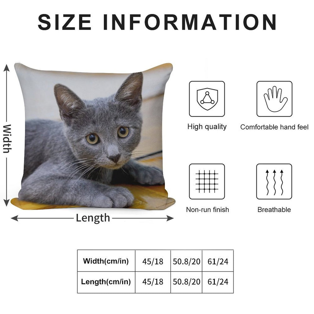 Russian Blue Cat - Cute Kitten Photo Soft Shrink-Resistant Throw Pillow
