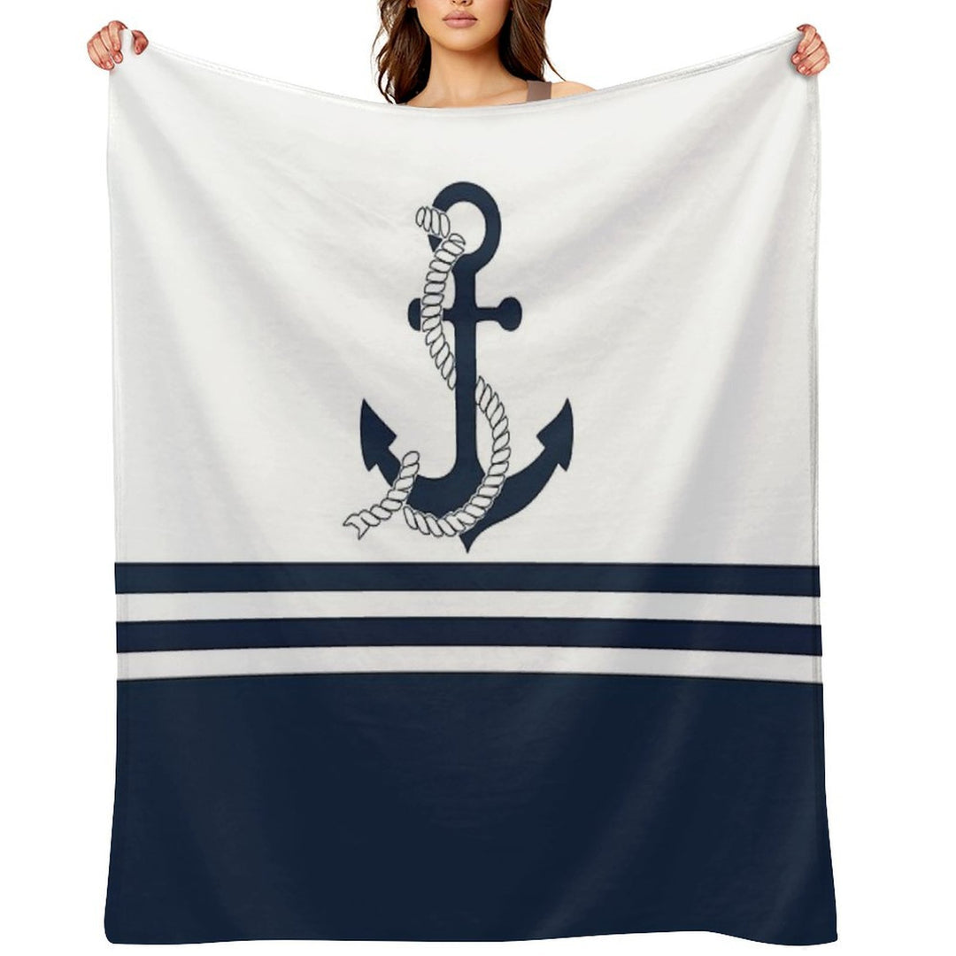 Nautical Blue Anchors with Blue And White Stripes Quick-dry Throw Blanket