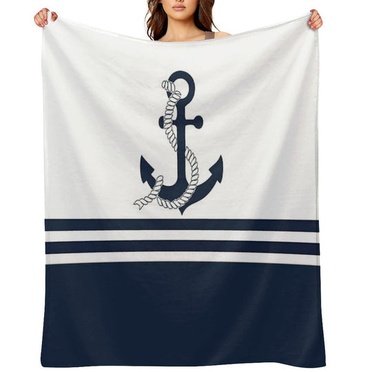 Nautical Blue Anchors with Blue And White Stripes Quick-dry Throw Blanket