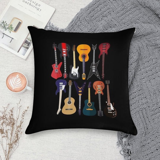 Musician Different Types Of Guitar Soft Reinforced Edging Throw Pillow