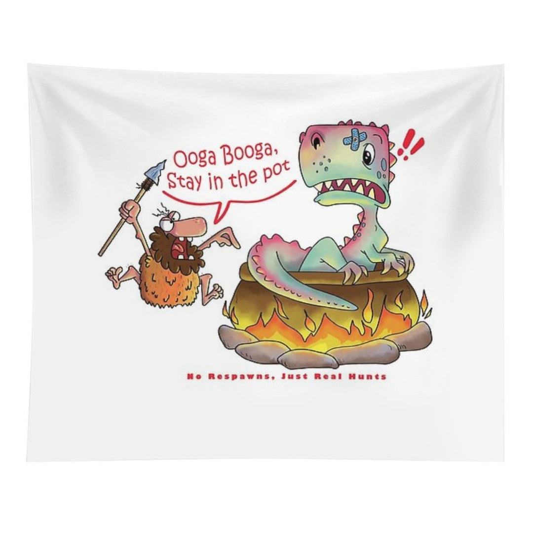 Funny Caveman Dino T-shirt - Ooga Booga Hunter Tee Tapestry