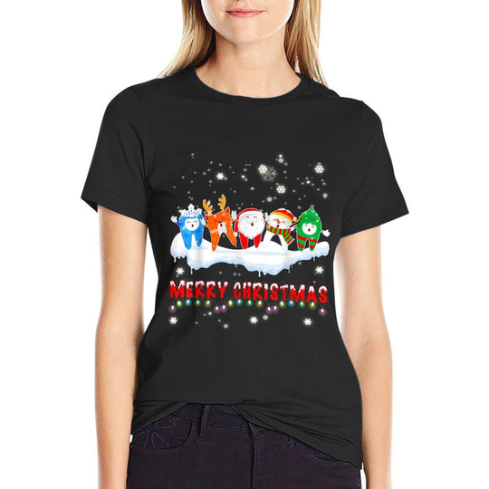 Merry Christmas Dental Assistant Tooth Xmas Lights Santa  Fade-proof Color T-Shirt