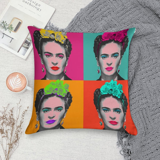 Frida Khalo Pop Portrait Like in Andy Warhol Paint! - Colorful - Digital Paint by Iona Art Digital Soft Shrink-Resistant Throw Pillow