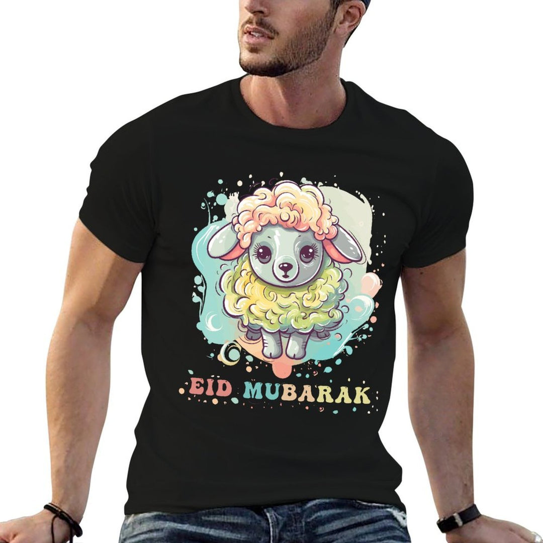 Eid Mubarak Colorful Funny Sheep  High-quality Stitching T-Shirt