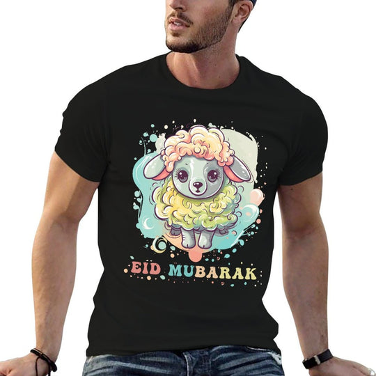 Eid Mubarak Colorful Funny Sheep  High-quality Stitching T-Shirt
