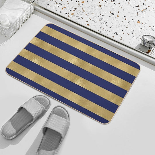 Navy Blue And Gold Metallic Horizontal Stripes  Toxin-Free Bath Mat