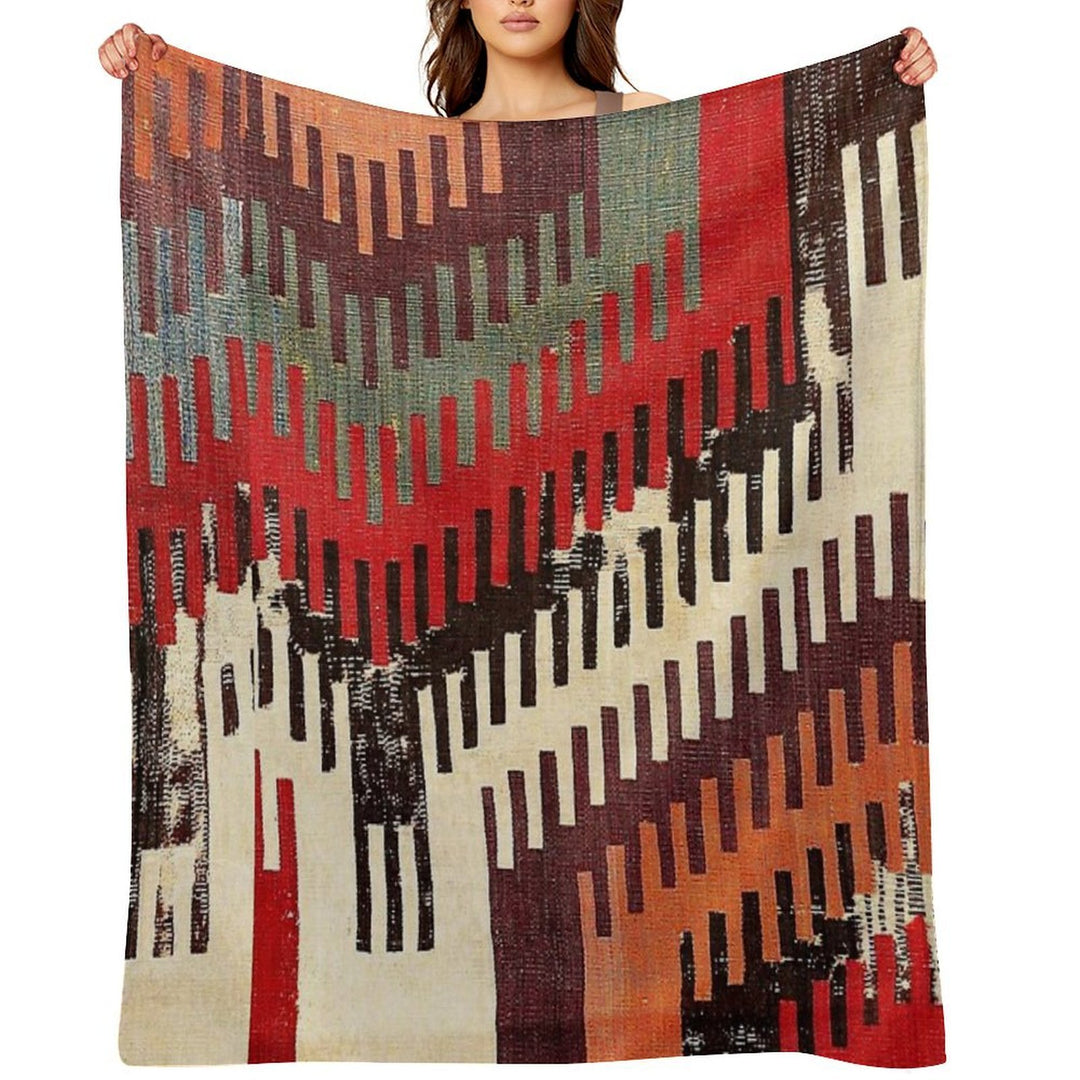 Afyon Central Anatolian Kilim Fragment Print Sustainable Throw Blanket
