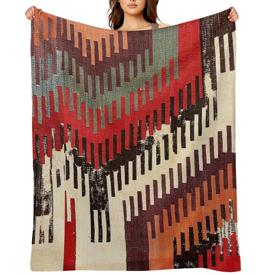 Afyon Central Anatolian Kilim Fragment Print Sustainable Throw Blanket