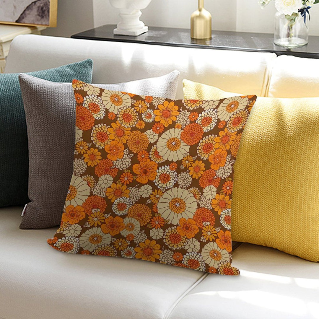 70s Retro Daisies, Vintage Flower Power, Orange And Brown, Boho, Soft Ultra-Soft Texture Throw Pillow