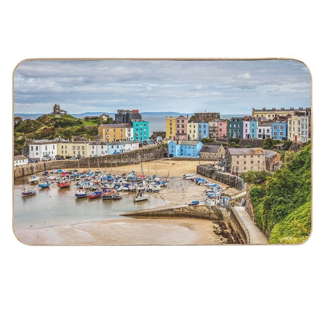 Tenby Harbour Boats And Town Houses  Anti-Trip Bath Mat