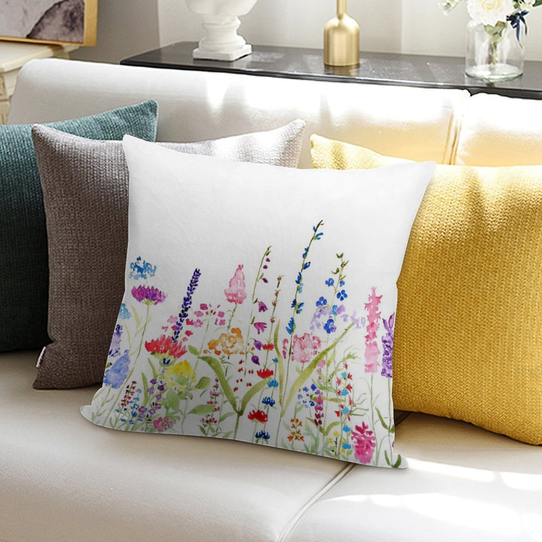 Hand Painted Colorful Wild Flower Field Soft Multiple Sizes Throw Pillow