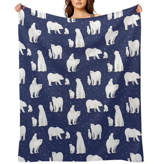 Winter Polar Bears And Stars on Navy All-season Throw Blanket