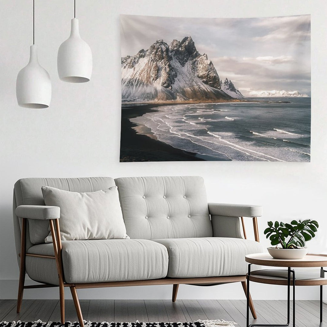 Stokksnes Icelandic Mountain Beach Sunset - Landscape Photography Tapestry