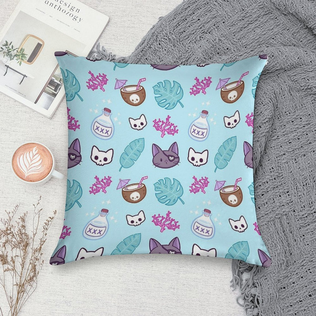 Pirate Cat  Turquoise  Nikury Soft High-Density Material Throw Pillow