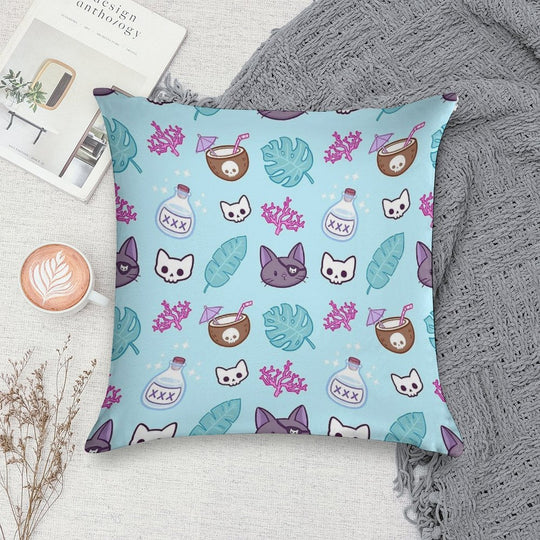 Pirate Cat  Turquoise  Nikury Soft High-Density Material Throw Pillow